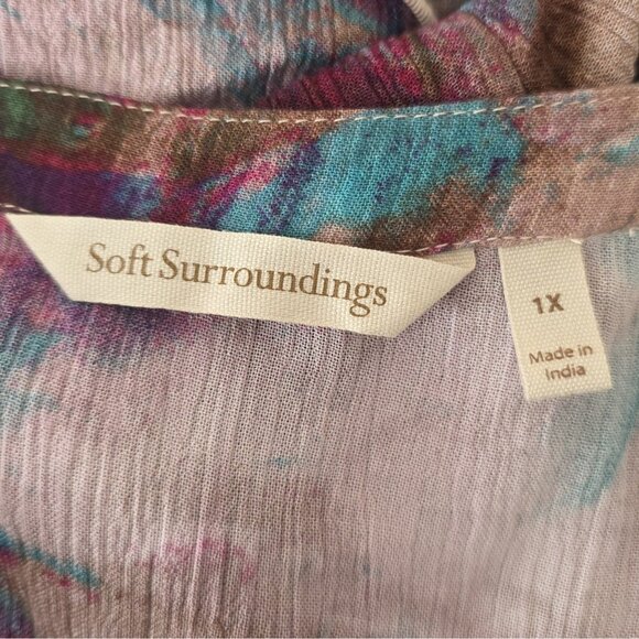 Soft Surroundings Dark Floral Crepe Tiered Maxi Dress Flutter Sleeves Womens 1X - Picture 9 of 10